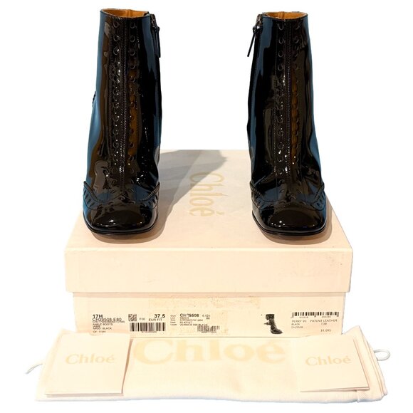 Brand New Chloe Perry 95 Patent Leather Square Toe Ankle Boots - Picture 2 of 13